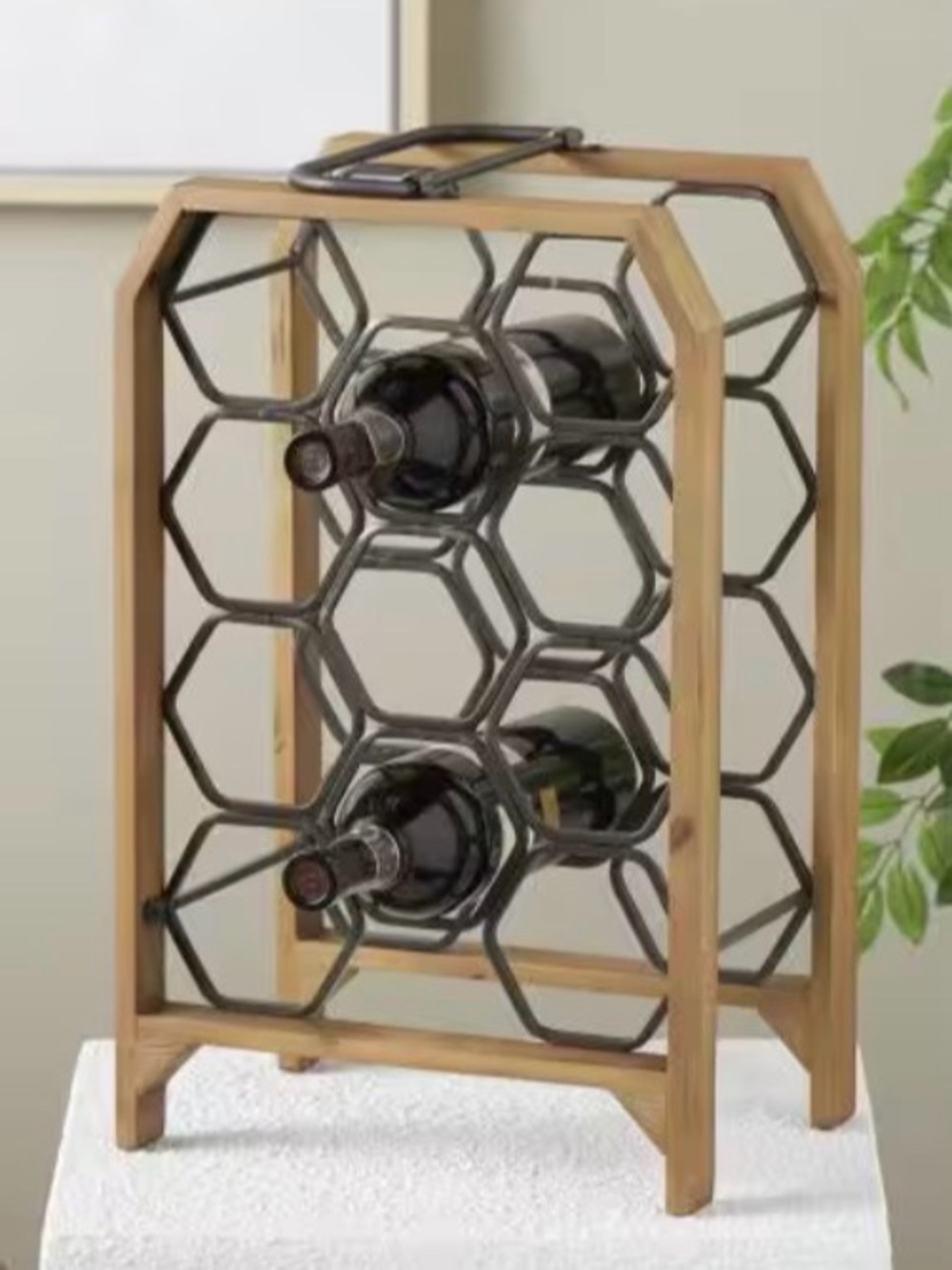 Modern Farmhouse Honeycomb Wine Rack - Black and Wood HOME ACCENTS (NEW)